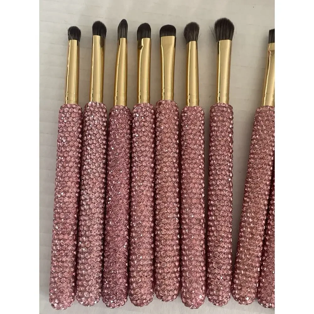 Lot of 55 Makeup Brushes Pink w/Glitz Bling Bedazzled Glamour Vanity Decor New